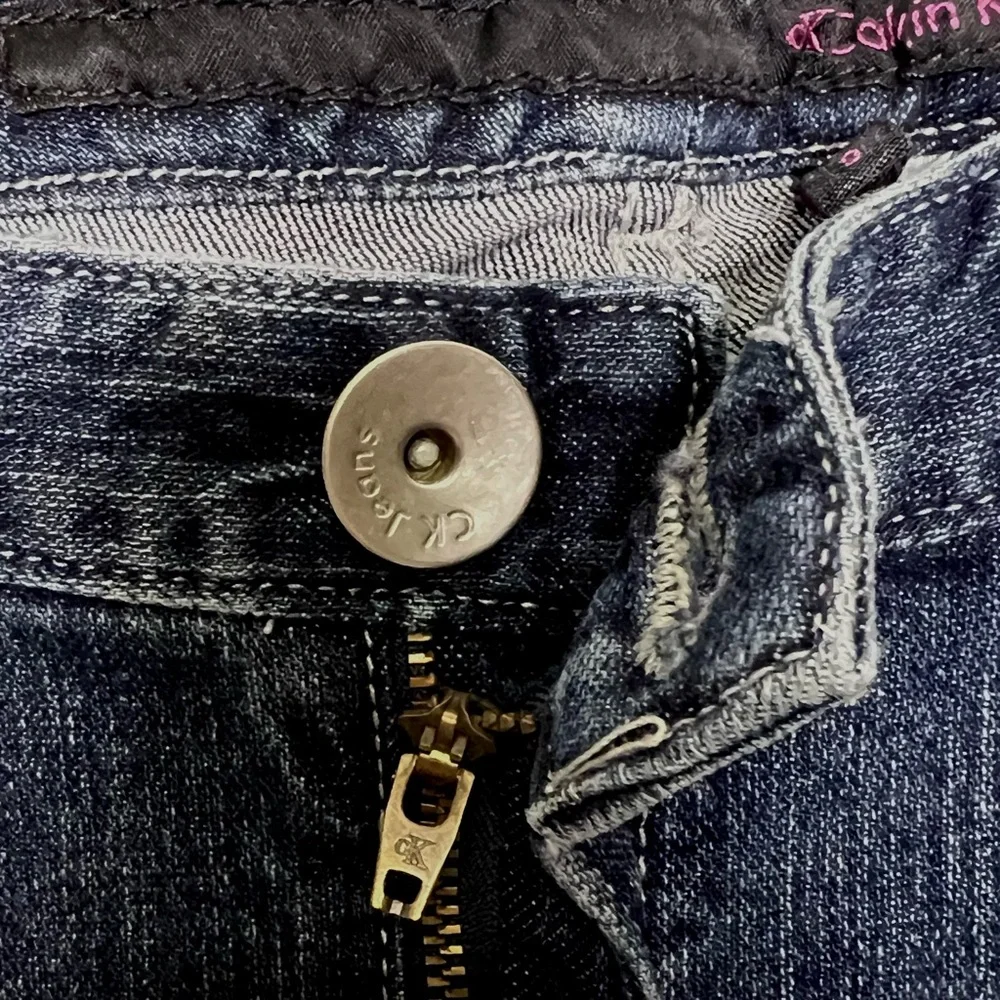 Calvin Klein Y2K Dark Wash Denim Mini Skirt Crystal Embellished Juniors 9